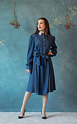 Šaty - Modré tencelové bodkované šaty s čipkovaným golierikom - 14366628_