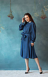 Šaty - Modré tencelové bodkované šaty s čipkovaným golierikom - 14366631_