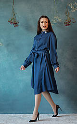 Šaty - Modré tencelové bodkované šaty s čipkovaným golierikom - 14366632_