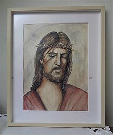 Obrazy - p.Ježiš... (akvarel) (bledý drevený rám) - 14370896_
