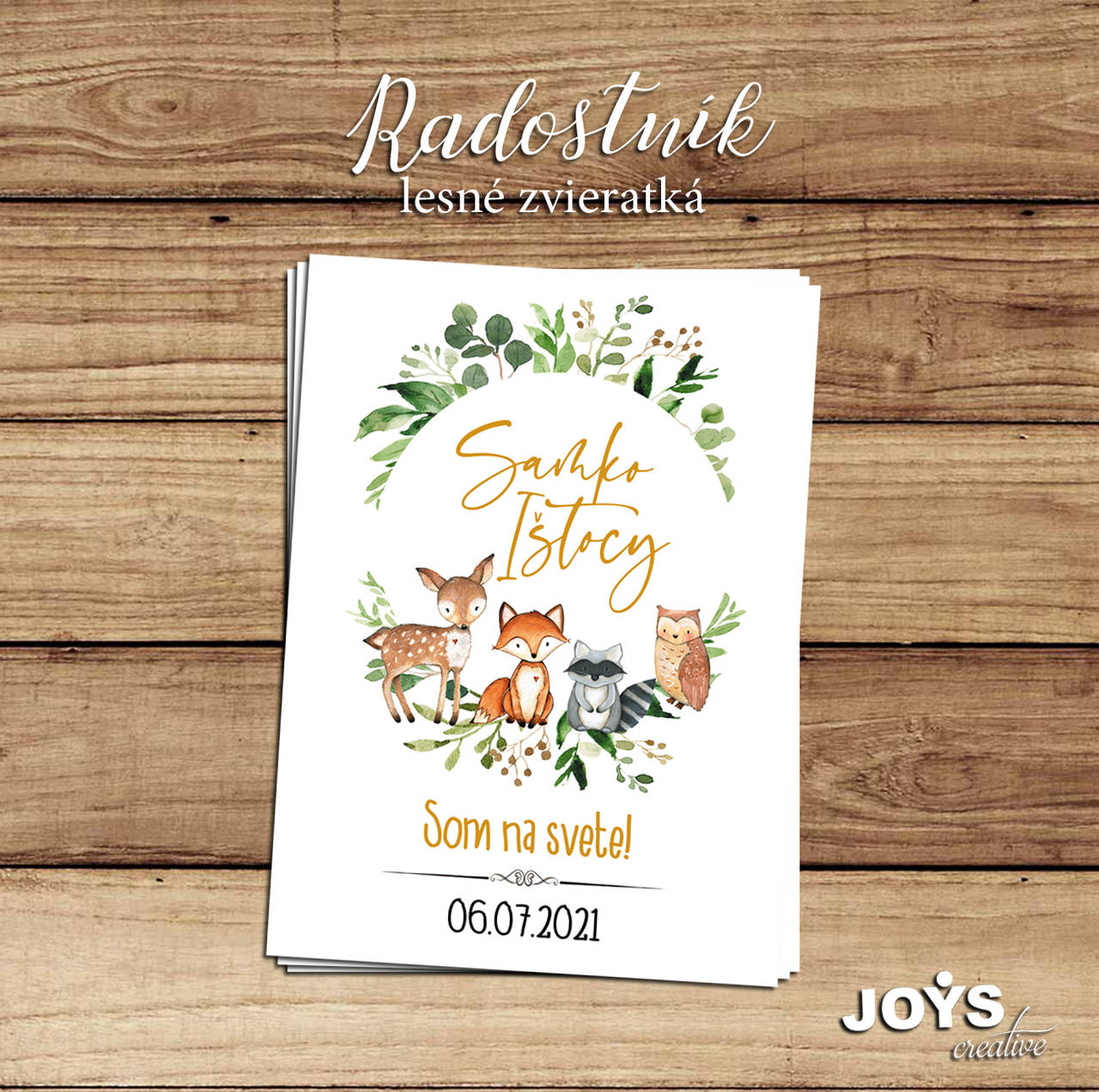 Samolepiaca etiketa "radostník" na víno/pálenku lesné zvieratká