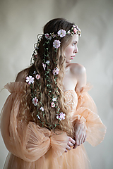 Ozdoby do vlasov - Kvetinový venček so závojom "keď v duši kvitne" - ružový - 14375843_