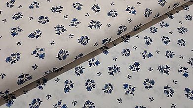 Textil - Látka modré ružičky na bielej (Samostatne) - 14376869_