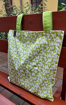 Veľké tašky - Nákupná taška biele motýliky  (Zelená) - 14379704_