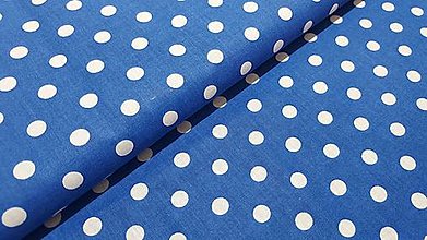 Textil - Látka biela guľka na modrej - 14380019_