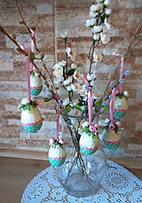Dekorácie - Vajíčka s ružičkami a bodkami - 14379255_