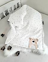 Detský textil - Deka SIMPLE s béžovým mackom a bielym flisom70x90cm - 14383829_