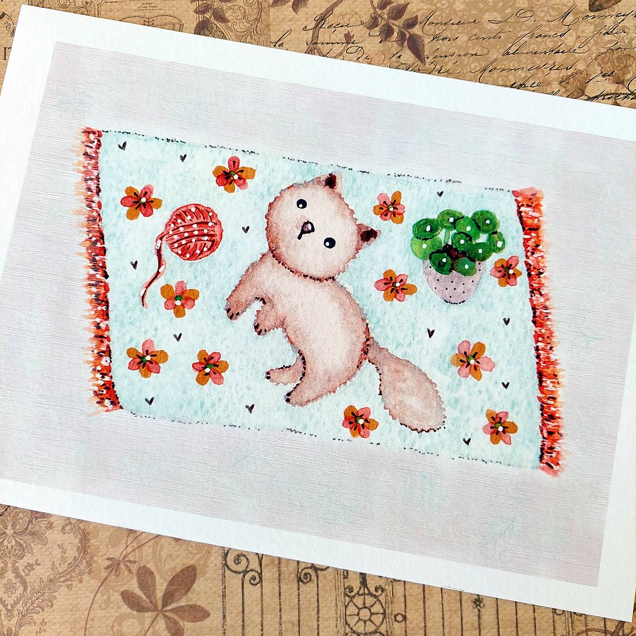 Mačička a Pilea - fine art print