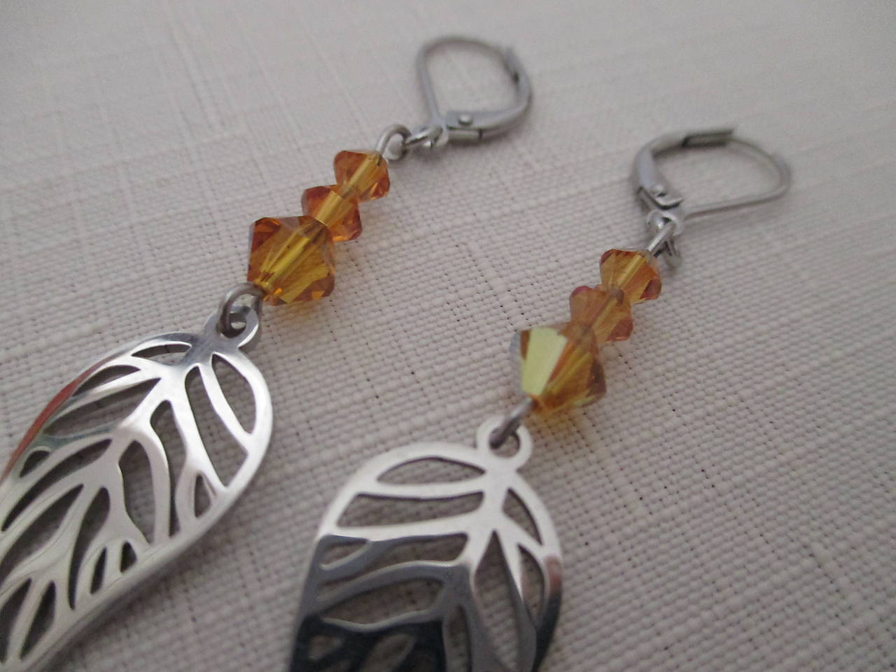 Swarovski - náušnice - lístok - zlato/oranžová