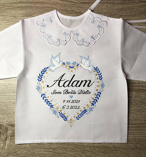 Detské oblečenie - Košielka na krst - folklórne srdiečko - modrá a zlatá - 14381133_