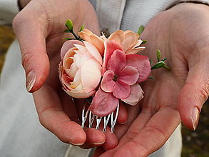 Ozdoby do vlasov - Ružový kvetinový hrebienok - 14383583_