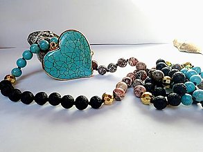 Náhrdelníky - Boho náhrdelník, srdce ❤️  tyrkys, jaspis, láva - 14381890_