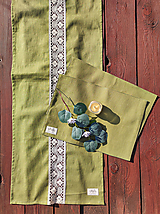 Úžitkový textil - Ľanová zelená štóla + 2ks prestieranie (sada) - 14381666_