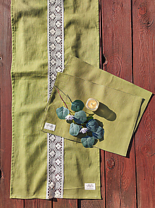 Úžitkový textil - Ľanová zelená štóla + 2ks prestieranie (sada) - 14381666_