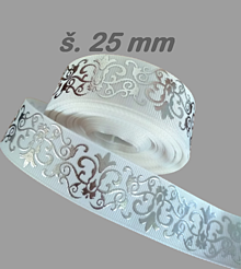 Galantéria - Stuha rypsová bielo-strieborná š. 25 mm - 14386166_