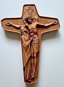Dekorácie - Drevorezba Ježiš na kríži a Panna Mária. - 14391016_