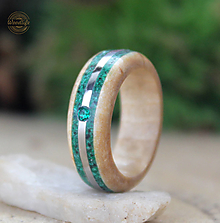 Prstene - Brezový prsteň s malachitom, oceľ a Swarovski - 14391721_