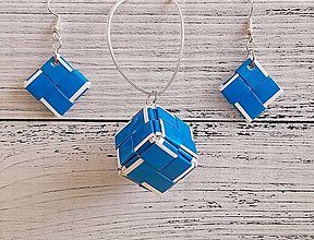Sady šperkov - Prívesok+náušnice  (Modrý s bielym) - 14391324_