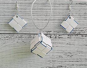 Sady šperkov - Prívesok+náušnice  (Biely s modrým) - 14391335_