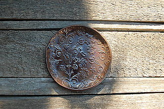 Nádoby - Keramický tanierik Folklór (priemer 13cm - Meď/Bronz) - 14395337_