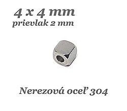 Korálky - Korálka kocka 4x4mm, prievlak 2mm /M4562/ - nerez.oceľ 304 - 14397653_