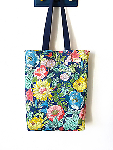 Nákupné tašky - Taška Kvety na tmavomodrej - 14397035_