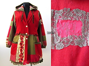 Bundy a kabáty - Červený menčestrový jarný kabát s kapucňou-Boho Chic - 14400695_