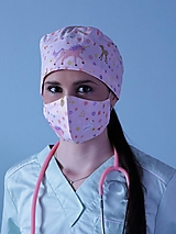 Dizajnová operačná / chirurgická čiapka jednorožec ružový