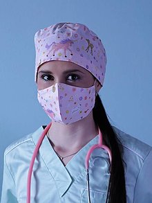Čiapky, čelenky, klobúky - Dizajnová operačná / chirurgická čiapka jednorožec ružový - 14402979_