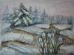 Obrazy - Prvé snežienky...(akvarel) - 14402756_