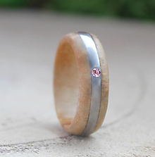 Prstene - Drevený prsteň s oceľou a kryštálom Swarovski - 14403620_