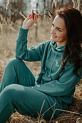 Nohavice - Dámske tepláky s vysokým pásom - smaragdová - 14401513_