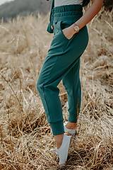 Nohavice - Dámske tepláky s vysokým pásom - smaragdová - 14401520_