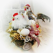 Dekorácie - Velikonoční hnízdo - Dekorace z klacíků se slepičkou a kohoutkem I. - 14400970_