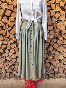 Sukne - Ľanová sukňa na zapínanie (rôzne farby) - 14403608_