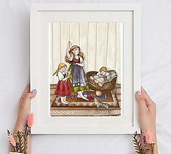 Kresby - Detská radosť/ Hry s mačiatkom - print, ilustracia, wall art - 14404989_
