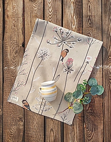 Úžitkový textil - Bavlnená štóla s jarným kvetinovým vzorom  (béžová s kvetmi a vtáčikmi) - 14406713_