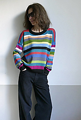 Svetre a kardigány - pásikový pulover pestro -čierny - 14406302_