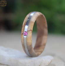 Prstene - Olivový prsteň s kryštálom Swarovski a oceľou - 14407744_