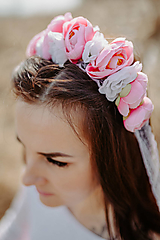 Čiapky, čelenky, klobúky - Kvetovaná čelenka – ružová - 14409179_