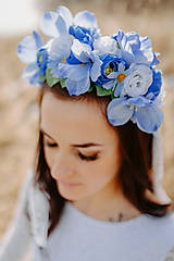 Čiapky, čelenky, klobúky - Kvetovaná čelenka – modrá - 14409183_