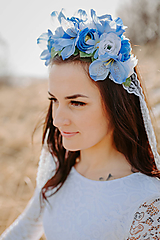 Čiapky, čelenky, klobúky - Kvetovaná čelenka – modrá - 14409184_