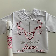 Detské oblečenie - Krstná ručne maľovaná ľudovoladená (ružovo-strieborná (košieľka + svieca)) - 14408385_