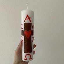 Sviečky - Maľovaný domáci paškál z bieleho vosku “2023” (24 cm) (hnedočervený so srdiečkom) - 14411197_