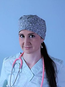 Čiapky, čelenky, klobúky - Dizajnová operačná / chirurgická čiapka mint kvietky - 14416263_