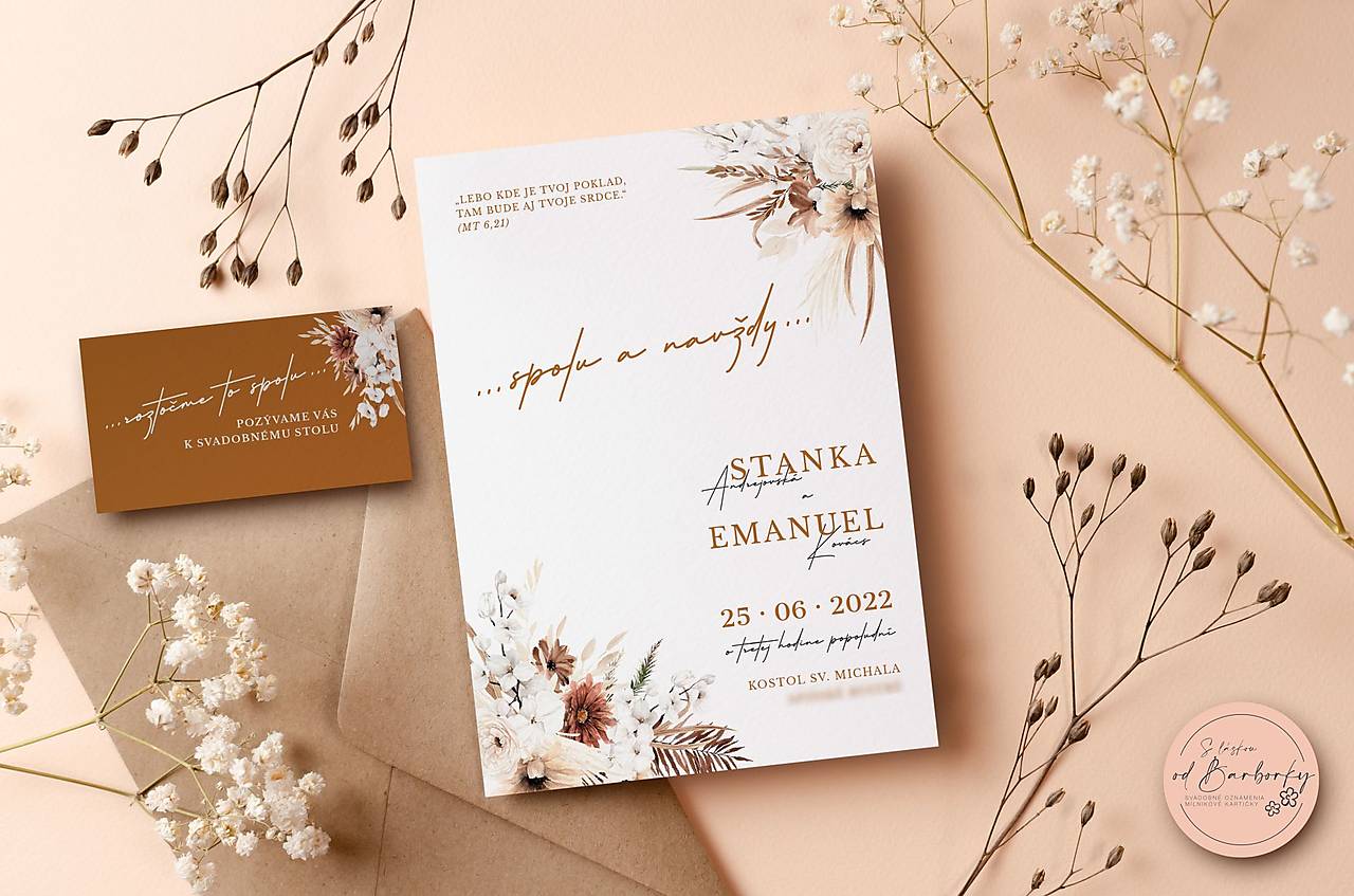 Svadobné oznámenie B#27 (LEPIACA ETIKETA NA výslužku (vodeodolná))