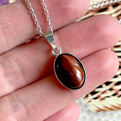 Náhrdelníky - Red Tiger Eye Pendant AG925 / Strieborný prívesok s červeným tigrím okom - 14424575_