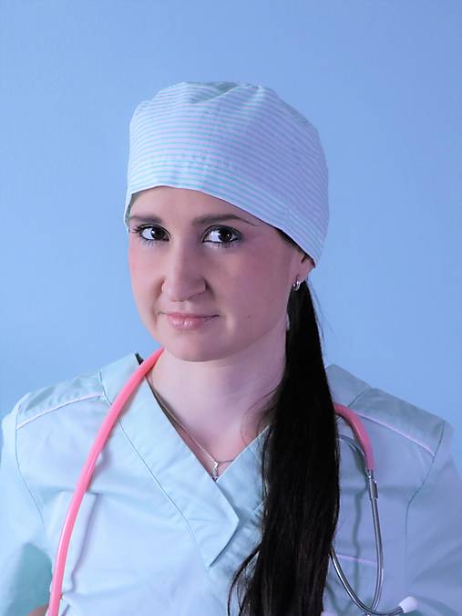 Dizajnová operačná / chirurgická čiapka pásik zelený