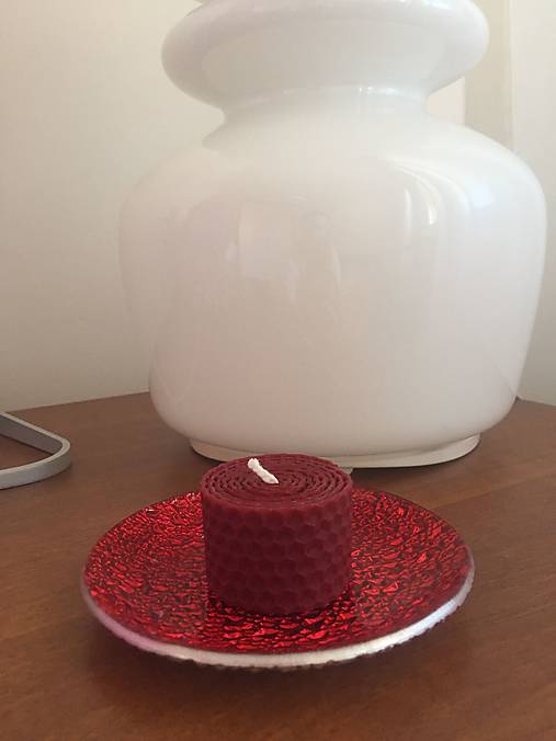 Sviečky - Čajová sviečka z včelieho vosku | prírodná medová sviečka | handmade dekorácia (Bordová) - 14424081_