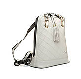 Batohy - Luxusný kožený ruksak z pravej hovädzej kože so strapcami vo svetlo šedej farbe - 14427502_